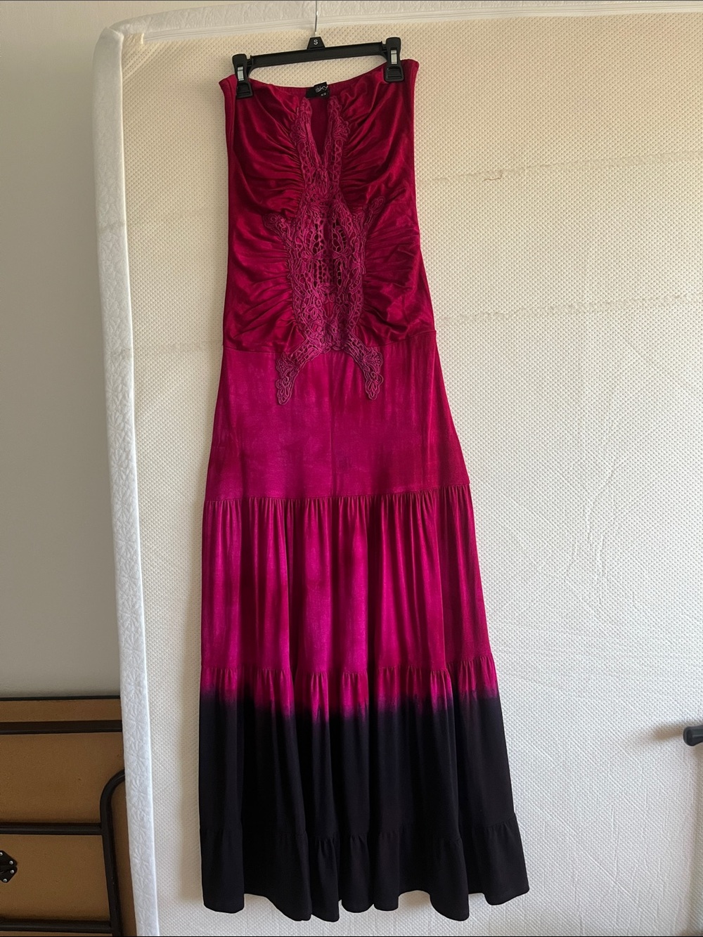 Sky Strapless Fuchsia to Black Ombre Maxi Dress with Lace Detail - Picture 2 of 5